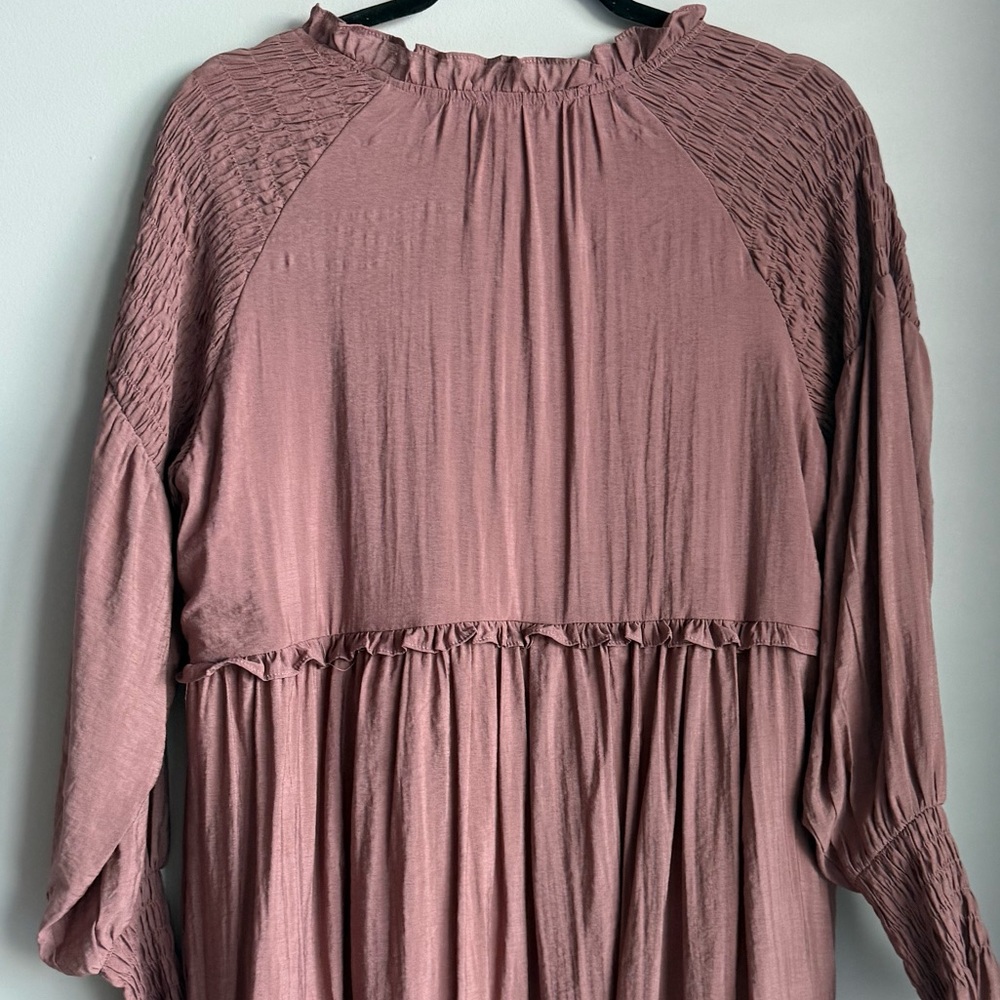 Mauve Romantic Ruffle Dusty Blush Pink Neck Dress By &Merci Size S - Picture 5 of 5